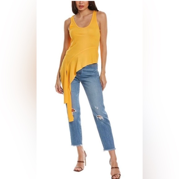 Helmut Lang Orange Asymmetrical Draped Tank top - Picture 2 of 6